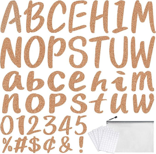 273 Pcs 4 Inch Glitter Bulletin Board Letters Set - Poster Board Letter Cutouts with Alphabet, Symbols, Numbers, Storage Bag - Classroom Decor, DIY Projects, Teacher Supplies, Office (Khaki)