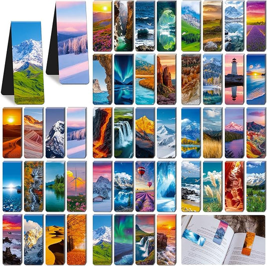 96Pack Magnetic Bookmarks Bulk Book Marks for Reading Women Men Adults Book Lovers Gifts, Cute Bookmarks Magnet Bookmark Clips Magnetic Page Markers Pretty Funny BookMarker (Scenery)