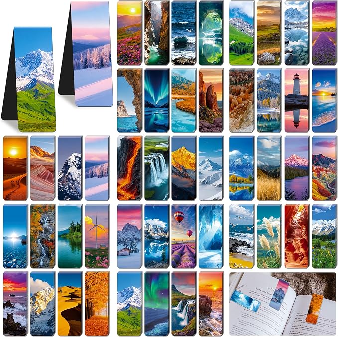 48Pack Magnetic Bookmarks Bulk Book Marks for Reading Women Men Adults Book Lovers Gifts, Cute Bookmarks Magnet Bookmark Clips Magnetic Page Markers Pretty Funny BookMarker (Scenery)