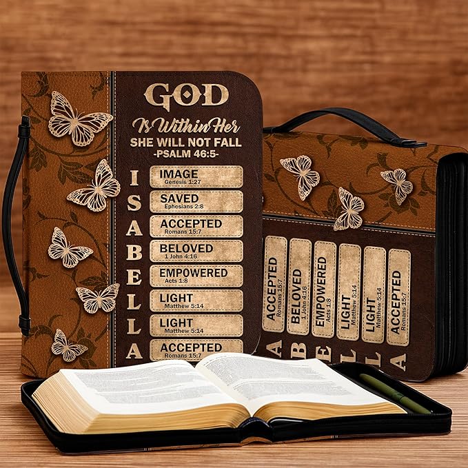 Personalized Bible Cover for Men, Christian Bible Case PU Leather, Jeus Bags Religious Appreciation Gifts for Women Girls Daughter Christian with Handle Zipper (BIBLE-01, M-2Xl)
