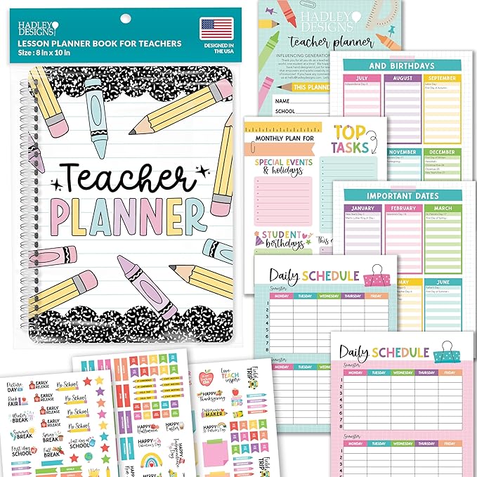 Hadley Designs Teacher Planner 2026-2027 Academic Year - Undated Teacher Lesson Planner Book for Teachers, Homeschool Planners 2026-2027, First Year Teachers Must Haves, Back to School Teaching Gifts