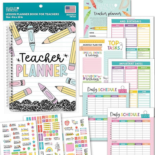 Hadley Designs Teacher Planner 2026-2027 Academic Year - Undated Teacher Lesson Planner Book for Teachers, Homeschool Planners 2026-2027, First Year Teachers Must Haves, Back to School Teaching Gifts