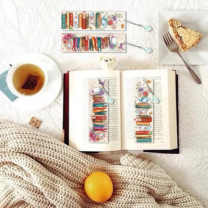 5 Pieces Acrylic Books Diamond Painting Bookmark with Tassels, Coffee Special-Shaped Small Diamond Art Book Marks for Adult, Flower Bookmark Paint with Diamonds for Book Lover
