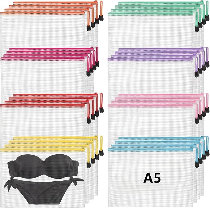 Jetec 32 Pcs Mesh Zipper Bags Toy Storage Bikini Organizer Bag Bolsas Para Guardar Trajes De Bano Waterproof Zipper Reusable Pouch Puzzle Multipurpose for Storage Office(Stylish Color,9 x 7 Inch)