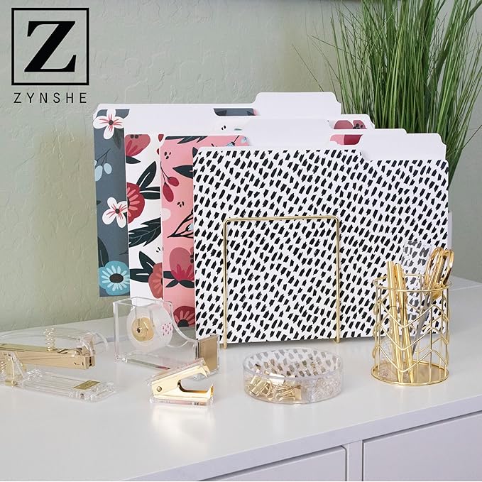 Cute File Folders, Set of 24 3-Tab Letter Size Decorative File Folders Boho Colored Manilla 8.5 x 11 Filing – Pretty Designer Home Office School Supplies (Mesmeric)