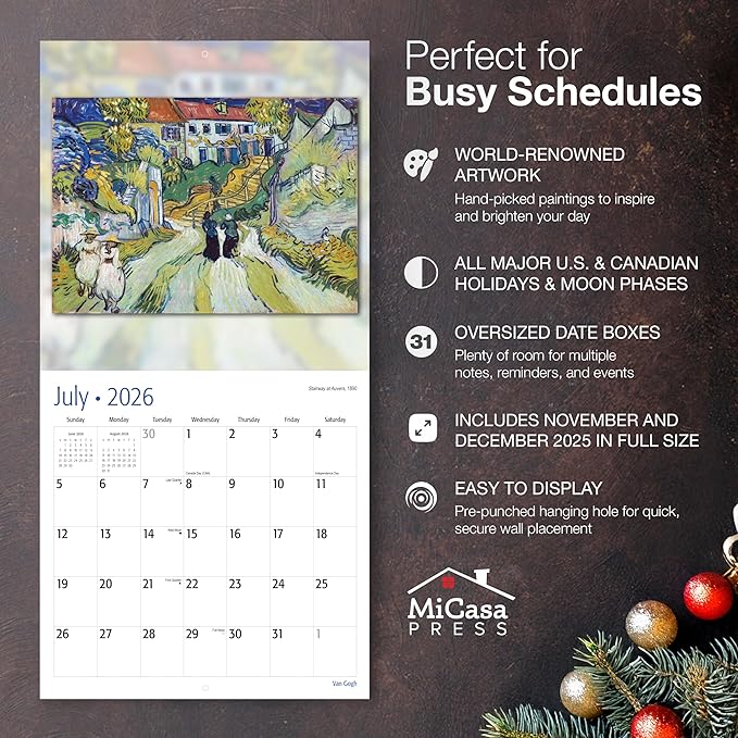 MICASA PRESS Vincent van Gogh 2026 Wall Calendar 12 Month | 12" x 24" Open | Thick & Sturdy Paper | Holiday Gift | Impressionist Art Calendar 2026