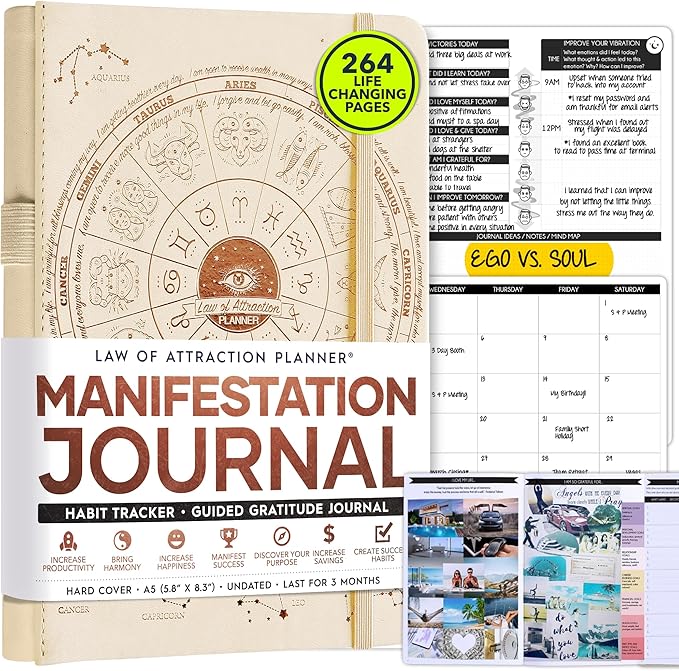 Manifestation Journal - 5 Minute Manifesting & Self Care Journal | 90-Day Undated Daily Planner for Positivity, Affirmations & Gratitude | Guided Mindfulness, Reflection | Vision Board + Stickers
