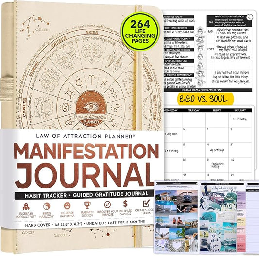 Manifestation Journal for Women and Men — 5 Minute Manifesting and Goals Journal | 3 Month Undated Daily Planner | Law of Attraction Planner, Affirmations, Gratitude | Vision Board + Stickers