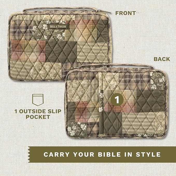 Bella Taylor Small Bible Cover for Women - Quilted Cotton Bible Case for 6 x 9 inch Books - Woodland Patch