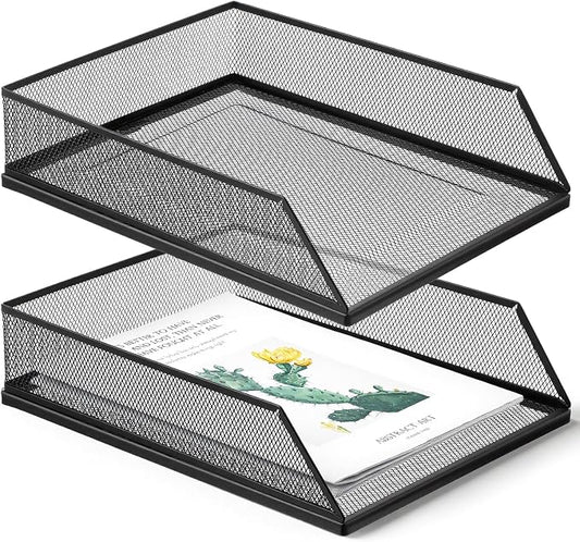 2Pcs Paper Organizer for Desk Metal Letter Tray Paper Tray Stackable File Holder A4 Black Desk Files Organizer Office Supplies File Document Storage Rack desks Drawer Organizers for Home