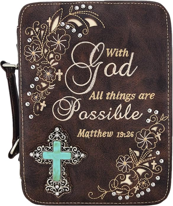 Western Style Embroidered Verse Scripture Bible Cover Book Bibles Carrying Case for Women Extra Strap Purse Messenger Bag