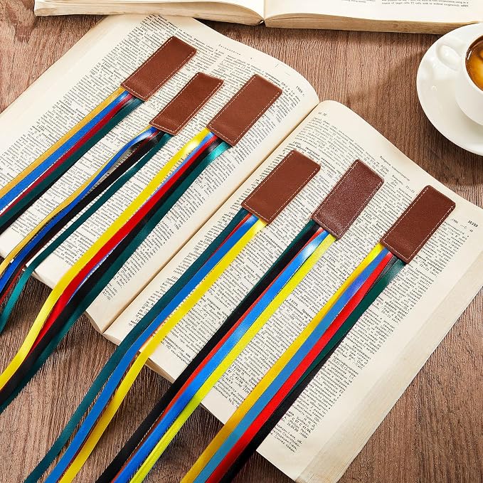 Fuutreo 40 Pcs Bible Ribbon Bookmark Bulk Artificial Leather Christian Book Markers with 5 Colorful Ribbons for Books