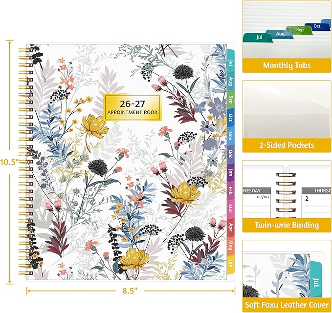 Appointment Book 2026-2027 - Appointment Planner with Weekly ＆ Monthly Spread, Jul 2026 - Jun 2027, 8.5’’ x 10.5’’, Large, 15 Minute Increments, 2026-2027 Daily Planner with Pockets, Tabs, thick paper