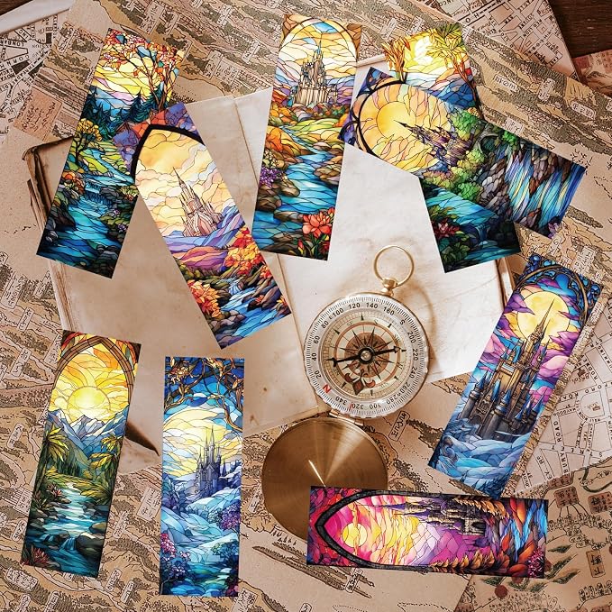Fantastic Stained Glass Transparent Bookmark - Wxiben 10 Pcs Moon Castle Transparent PVC Bookmark Dark Romance Book Mark Page Clips Gifts for Women Men Book Lovers Teacher Student Bookish Readers