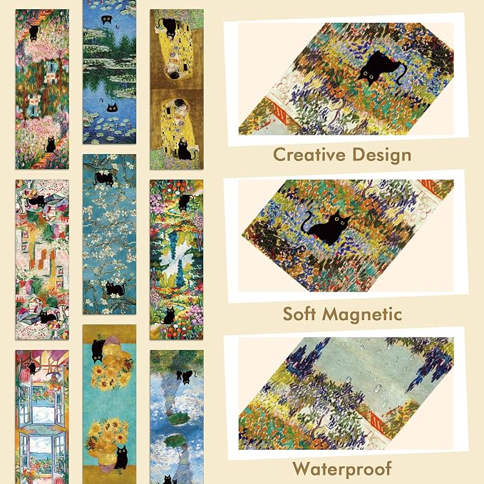 Black Cat Magnetic Bookmarks, 30 Pcs Cute Cats Book Mark Magnet Clips for Reading Women Kids, Oil Painting Art Page Markers for Books Journals Planner School Office Supplies Cat Lover Gifts