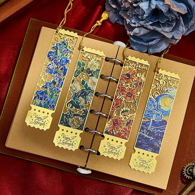 4 PCS Stamp Form Bookmark, Metal Van Gogh Book Mark for Reading, Small Book Lover Gift for Women & Men