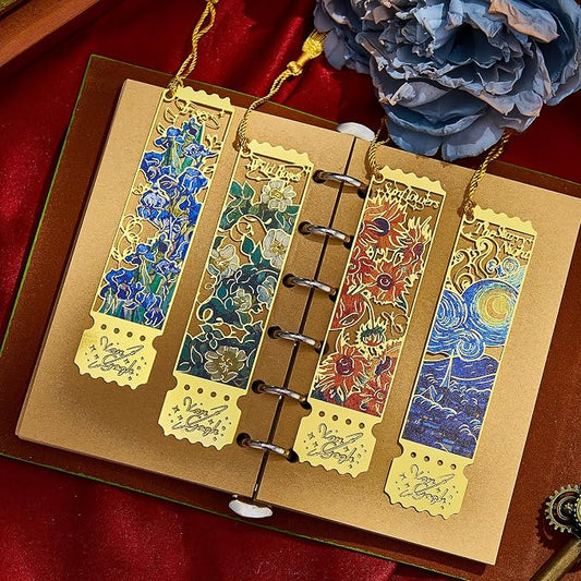 4 PCS Stamp Form Bookmark, Metal Van Gogh Book Mark for Reading, Small Book Lover Gift for Women & Men