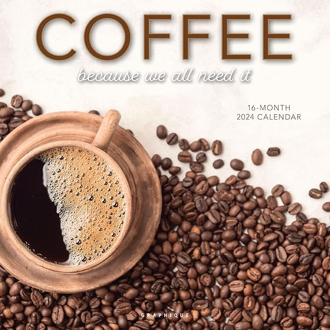Graphique 2024 Coffee Wall Calendar | 12” x 12” | Thick Paper | Home & Office Organizer | Large Monthly Grid | 3 Languages & Marked Holidays | 4 Month Preview Page for 2025