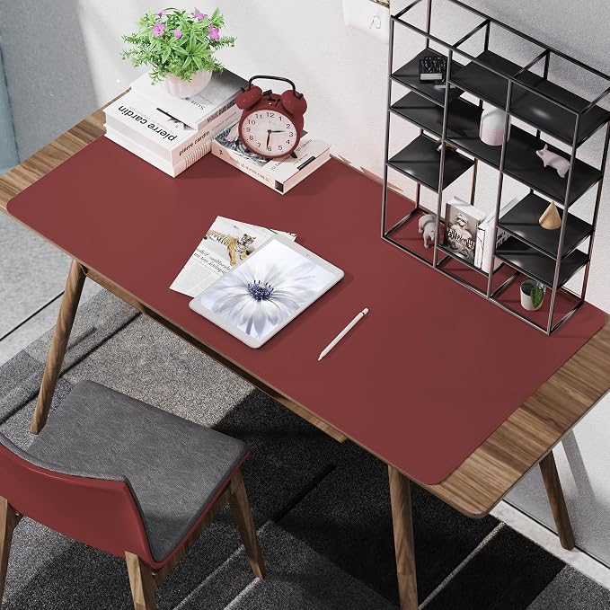AFIING Cork Desk Mat 47" x 23.6", Dual-Sided Natural Cork & PU Leather Desk Pad, Non-Slip Waterproof Large Mouse Pad for Office, Home & Gaming (Red)