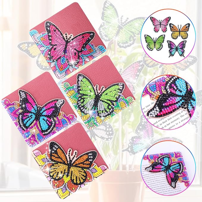 Butterfly Diamond Art Bookmarks-4 PCS, DIY Gift Craft for Adults, Diamond Art Kits for Book Lovers, Diamond Art Accessories