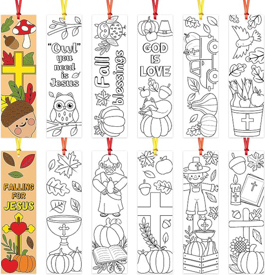 75Pcs Fall Color Your Own Bookmarks for Kids Religious Theme DIY Coloring Blank Bookmark Christian Classroom Art Craft Supplies for Teachers Students Gift Party Sunday School Reward Goodie Fillers