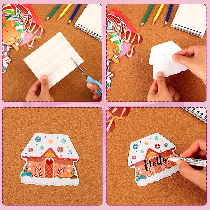 Marspark 68 Pcs Candy Land Cutouts Christmas Bulletin Border Decoration Peppermint Lollipop Round Gingerbread Man Wall Cutouts It's a Sweet Christmas Decor for Classroom Holiday