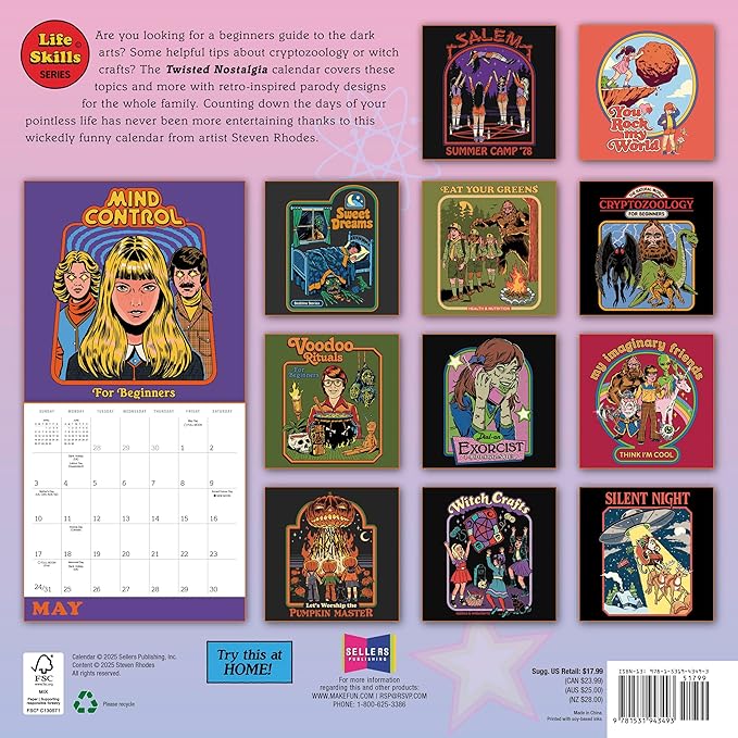 Twisted Nostalgia 2026 Wall Calendar, 12-Month Humor Calendar with Darkly Funny Life Lessons, 12" x 12", Monthly Planner with Large Grids for Home or Office