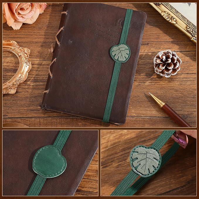 2PCS Vintage Elastic Leather Bookmark for Women, Elastic Bands Leather Book Marks, PU Bookmarks Planner Accessories, for Book Lover, Reader, Hardcover Journals, Notebooks, Planners, Binders