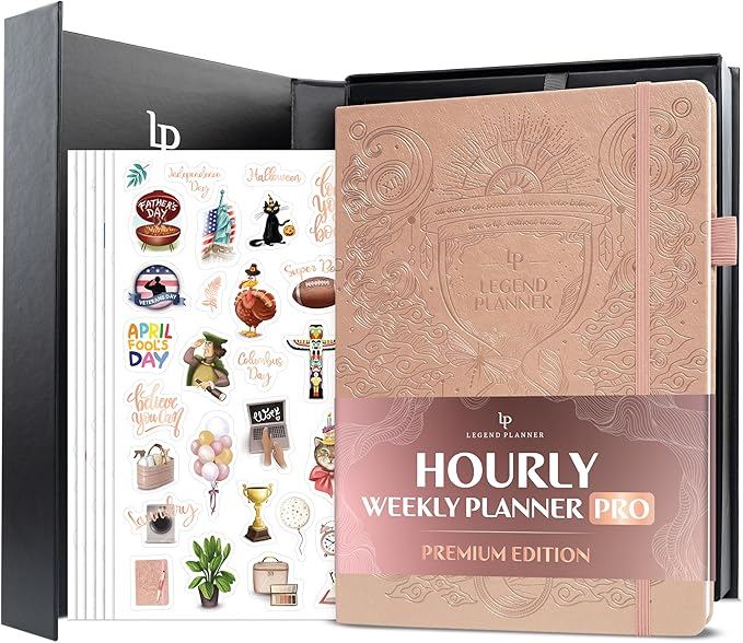 Legend Hourly Planner PRO Premium – Undated Schedule Planner with Time Slots – Weekly, Monthly & Daily Personal Organizer, A4 (Rose Gold)