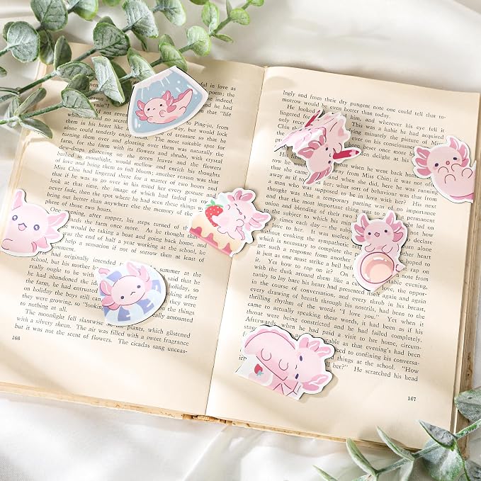 Axolotl Magnetic Bookmarks Gifts - 8 Pcs Pink Cute Bookmark for Women Bookworms Students Sea Animals Lovers Gift for Birthday Christmas Funny Page Clips Office Reading Accessories