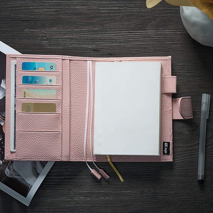 A6 Genuine Leather Techo Notebook Cover Compatible with Hobonichi Original Stalogy Midori MD with 5 Card Slots Pen Loop Bookmarks Back Pocket