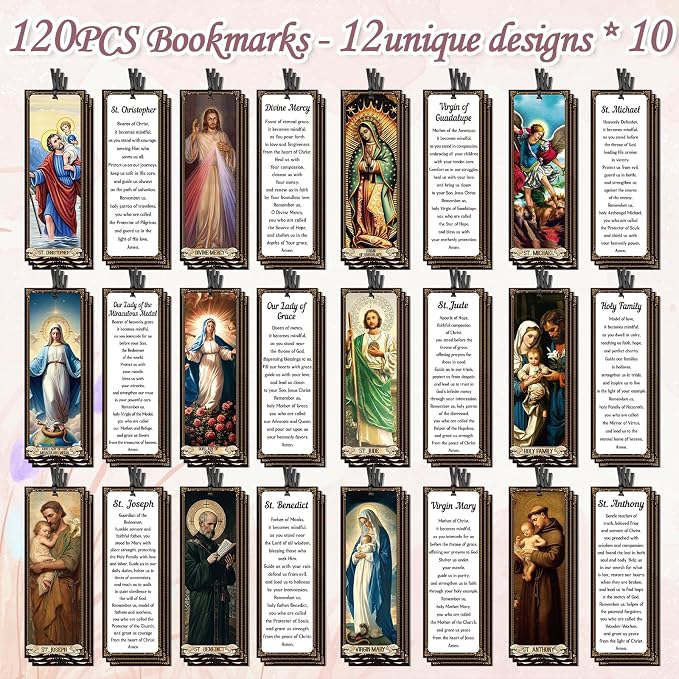 Wxiben Catholic Bookmarks Gifts Set - 120 Pcs Christian Religious Book Marks Bible Verse Bookmark Saints Jesus Book Markers Prayer Gifts for Women Men Office Bookish Church Supplies