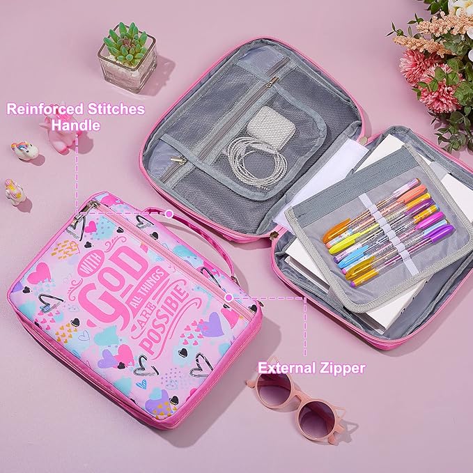 ICOSY Bible Cover Case for Women Girls Kids Bible Bag Case with Handle Kids Girls Bible Study Accessories Supplies