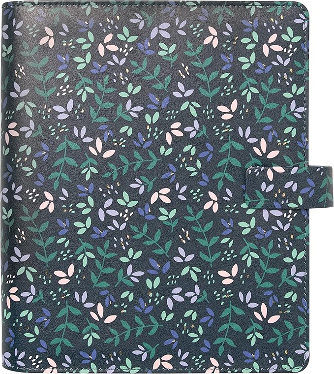 Filofax Garden Organizer, A5 Size, Dusk - Leather-Look, Gold Foil Accents, Six Rings, Week-to-View Calendar Diary, Multilingual, 2025 (C028739-25)
