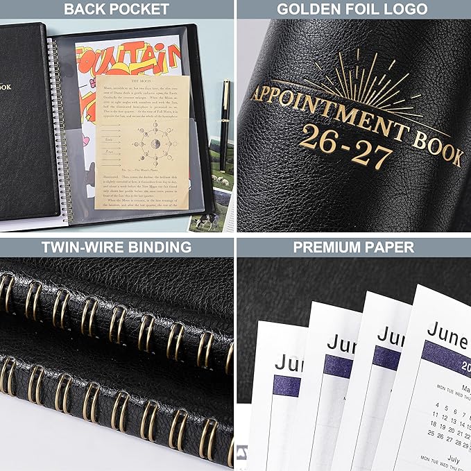 Appointment Book & Planner 2026-2027 - Daily Hourly Planner 2026-2027, 8.5" x 11", Jul 2026 - Jun 2027, Weekly Appointment Book 26-27, Planners with Colorful Tabs, Leather Cover, 15-Minute Interval - Black