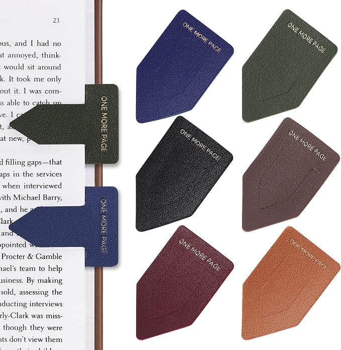 Leather Bookmark for Reading Women, ONE More Page Syndrome Bookmarks, Index Book Marks for Book Lovers, 6 Pcs Drak Color Set