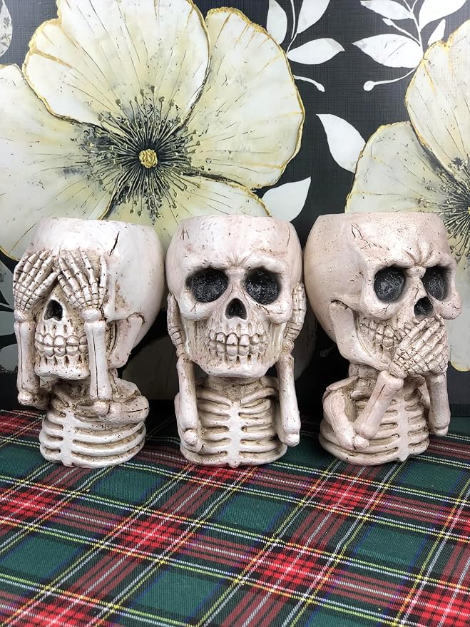 Skulll-shaped Pen Holder for Desk Accessories Halloween Decor and Office Decor, Pencil Holder for Desk Organizers, Compact Desk Accessories Gift, Pencil Cup for School, Office, Home(Don't Say)