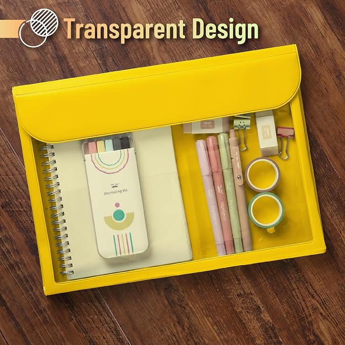 Mr. Pen File Folder - Vibrant Yellow, Letter Size, Document Folder, Clear Plastic Folder