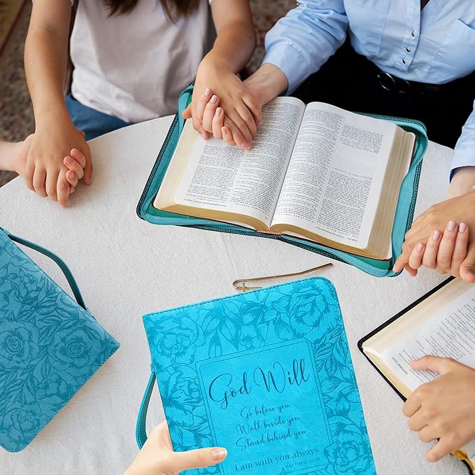 DEHITE Bible Cases for Woman — Leather Bible Covers for Women — Carrying Bag for Woman — Pen Slots — Zippered Pocket — Premium Faux Leather Holder — Christian Floral Accessories