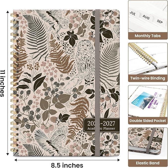 Planner 2026-2027, Academic Monthly and Weekly Calendar Planner for Women, July 2026 - June 2027, Hardcover Pretty Agenda Planner Book with Tabs, Spiral Daily Organizer for School Office Home Supplies, 8.5" x 11" - Magical Forest