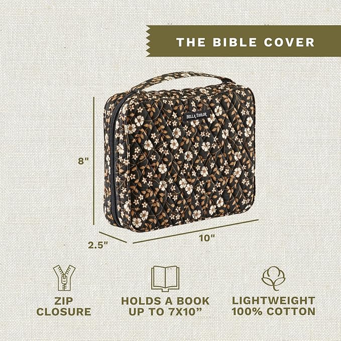 Bella Taylor Quilted Bible Cover for Women - Large Study Bible Case - Vintage Vine Midnight