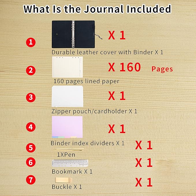 WONDERPOOL Leather Journal A6 Refillable 6 Ring Binder Notebook with Lined Paper and Pen,Writing Diary for Work Travel and Agenda Plan (A6, Grey)
