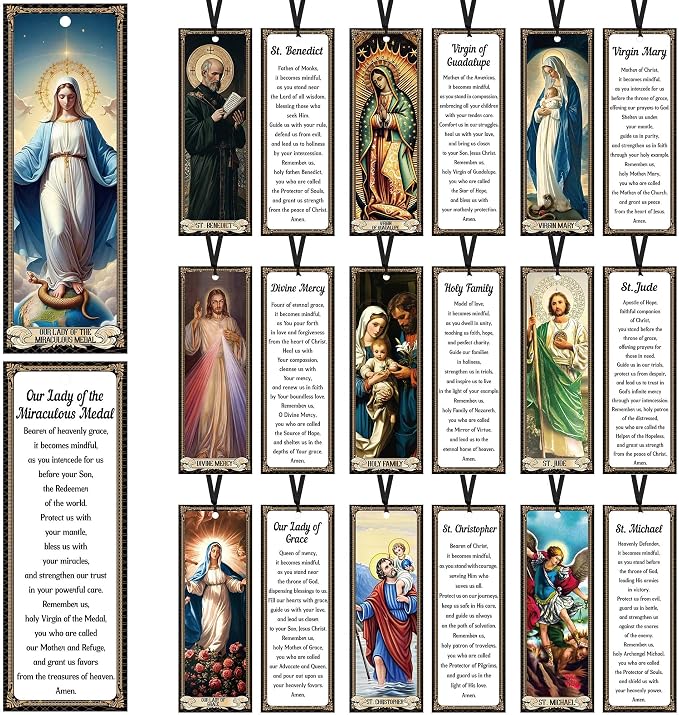 Catholic Saints Prayer Bookmarks Gifts: 20 Pcs Religious Prayers Book Marks for Reading Bible Study, Inspirational Bible Verse Markers Prayer Cards, Gift for Men Women Church School Office Supplies