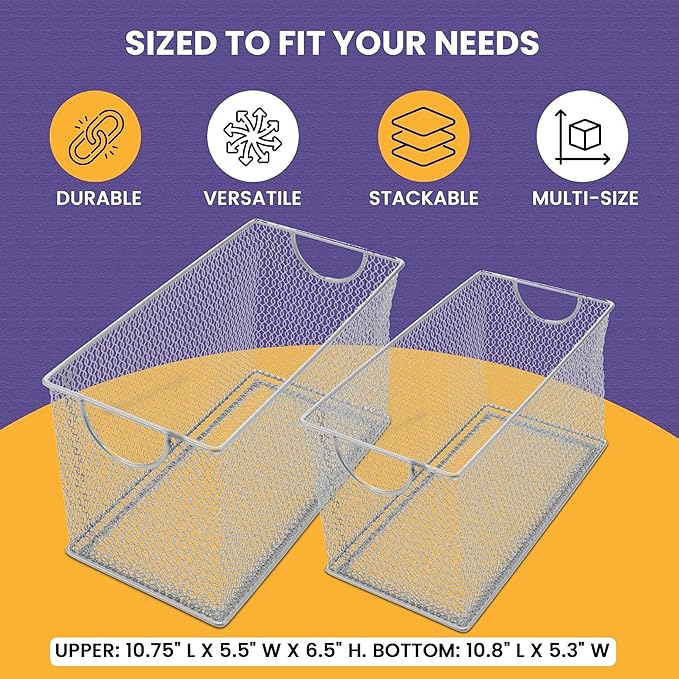 YBM Home 2320-3 Set of 3 Mesh Storage Boxes, Silver Mesh
