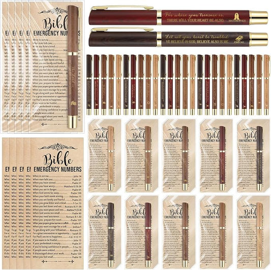 Feifeiya 50 Sets Fathers Day Christian Gifts Bible Bulk Emergency Number Bookmark Scripture Religious Pen for Men Church Welcome Sunday School Favors (English)