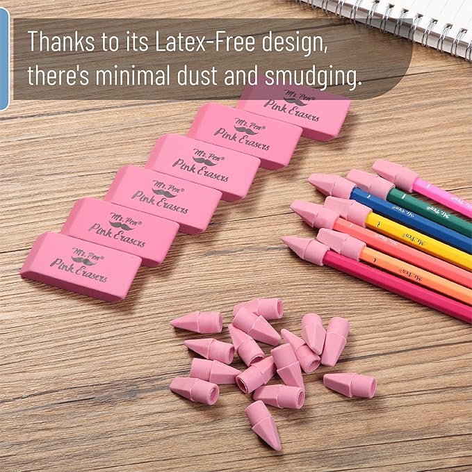 Mr. Pen- School Eraser Combination Set, 66 Pack, Pink, Latex Free Erasers for School, Office, Art Sketching, Homework, Exams, Clean Smudge-Free Correction