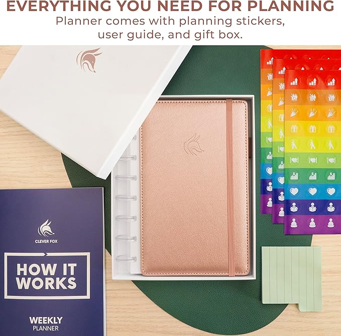 Clever Fox Disc-Bound Weekly Planner – Undated Monthly Notebook with Habit Tracker, Productivity Journal – Life, Work & Goal Organizer, 6.5 x 8.4" (Rose Gold)