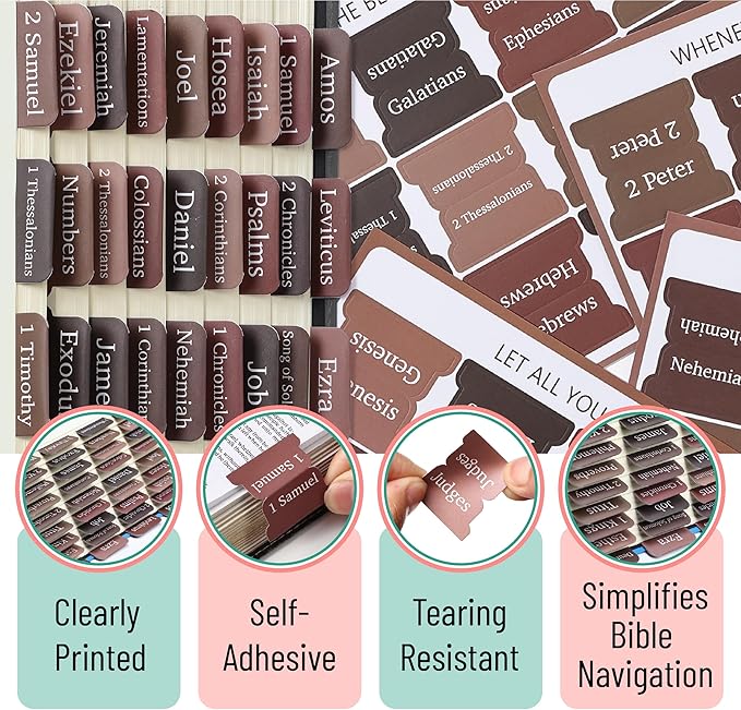 Mr. Pen- Bible Tabs, 75 Tabs, Brown, Laminated Bible Tabs for Women and Men, Bible Tabs for Study Bible, Large Print Bible Index Tabs, Bible Book Tabs, Bible Labels Tabs, Mr. Pen Bible Tabs