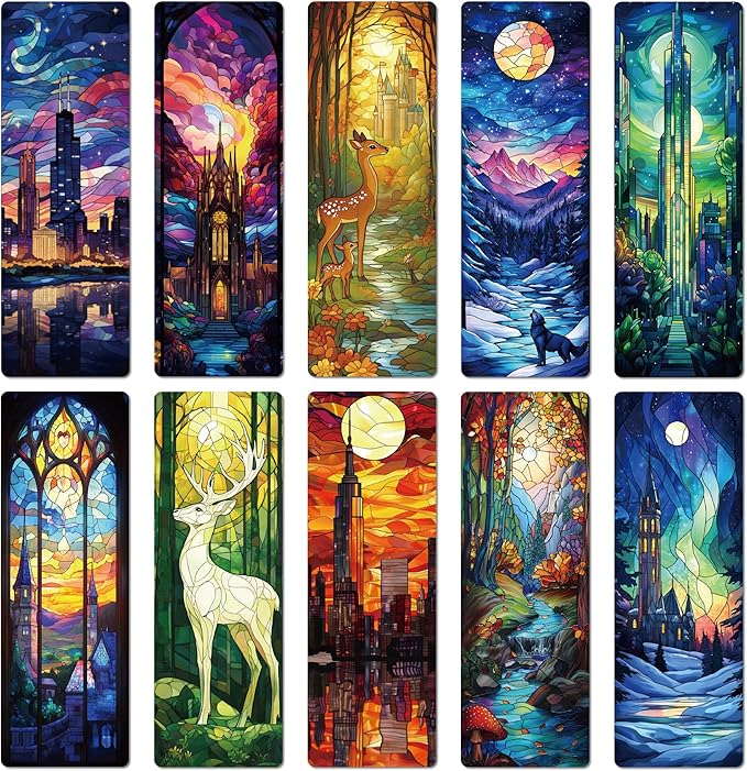 Fantasy Vintage Bookmark Gifts - 20 Pcs Personalized Art Stained Glass Bookmarks for Women Book Lovers Novel Fans Reading Accessories Bookish Merch Gift for Birthday Christmas New Year