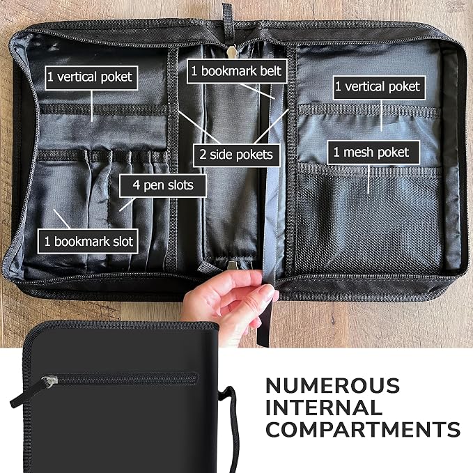 DEHITE Bible Cover for Men — Bible Cover Cases for Men – Black Extra Large Size – Bag Fits Book 11.12 x 8 x 2.12 in – Pen Slots – Zippered Pocket – Premium Fabric – Christian Gift Accessorie